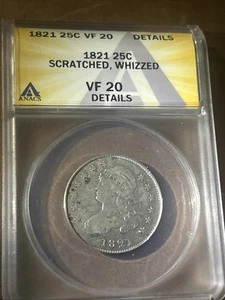 1821 ANACS VF 20 Details Capped Bust Quarter 90% Silver US 25C Cleaned RARE!! - Picture 1 of 4