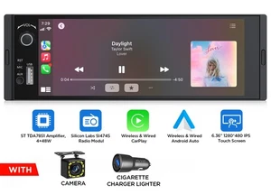 Android Auto CarPlay 6.36" IPS Single Din Car Stereo Radio Head Unit AUX RDS GPS - Picture 1 of 11