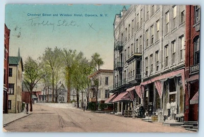 c1909 Oneonta New York NY Vintage Postcard Chestnut Street Windsor Hotel Posted - Image 1 of 2