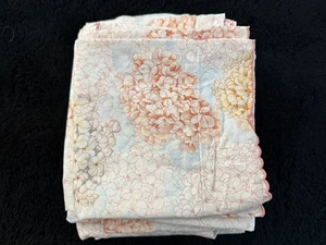 Vintage 1980s Frette Italian Coral Light Blue Hydrangea Print Queen Sheet Set - Picture 1 of 13