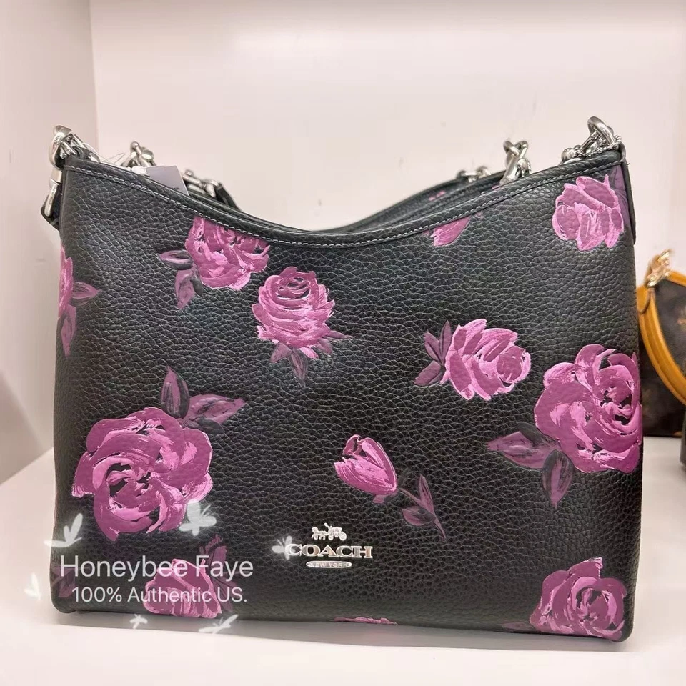 Coach Laurel Shoulder Bag With Floral Print CCE26 Black/Purple