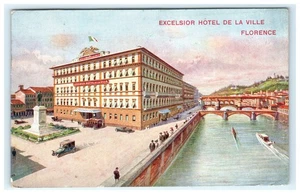 Vintage Excelsior Hôtel de la Ville Florenz Lithographie Postkarte - Bild 1 von 2