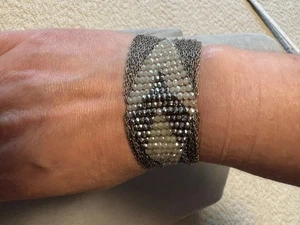 Millianna Wide Chain Cuff Bracelet Crystals Snake Leather Made in USA - Picture 1 of 24