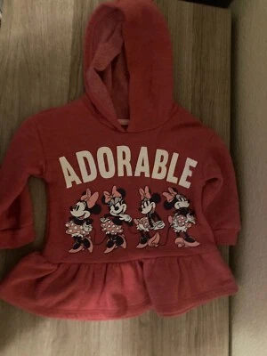 迪士尼青少年经典米妮老鼠长袖连帽衫运动衫 12 个月红色 — 第 1/3 张图片