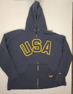 Polo Ralph Lauren Suéter con Capucha Para Hombres 2XT Cremallera EE. UU. Universitario Y2K Años 90 De Colección - Imagen 1 de 8