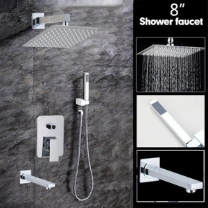 8" Shower Head Single Handle Valve Faucet W / Hand Shower Hot Cold Mixer Chrome - Picture 1 of 4