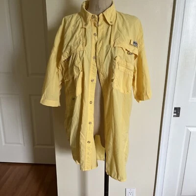 Magellan Button Down Fishing Shirt Mens Large SS Vented Yellow Pockets Cotton - Image 1 of 4