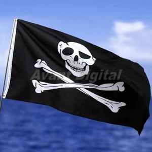 Skull Crossbones Pirate Flag Jolly Roger Large Banner 5X3' Eyelets for Hanging - Picture 1 of 5