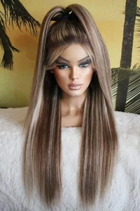 Lace Wig Perücke ombre blond braun dunkelbraun glatt Highlights remy Echthaar - Bild 1 von 18