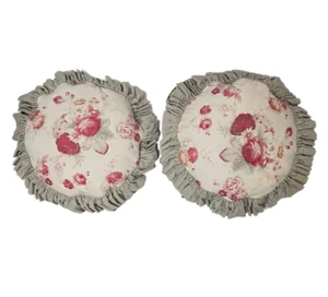 2 Waverly Garden Room Norfolk Rose Floral Decorative Round Ruffled Pillows READ - Picture 1 of 5