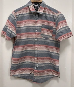 Volcom Shirt Slim Fit 100% Cotton Pink Blue Striped Short Sleeve size M - Picture 1 of 7