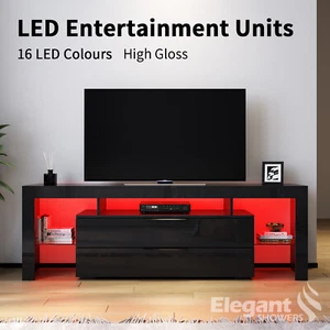 TV Cabinet Black TV stand Entertainment Unit RGB Gloss Furniture with drawers - Picture 1 of 12