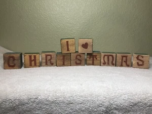Wood Blocks Spell I “Heart” Christmas Decor Vintage - Picture 1 of 3
