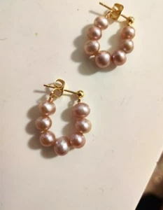 beautiful natural south sea purple Pearl Stud Earrings 14K gold - Picture 1 of 2