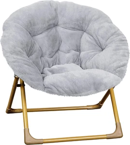 Gwen Kids Cozy Mini Folding Saucer Chair - Gray Faux Fur Moon Chair - Soft Gold - Picture 1 of 11