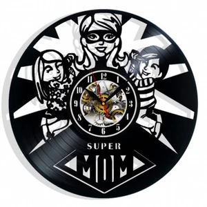 Super Mom Vinyl Wall Clock Gift Birthday Holiday Art Home Room Decor Design - Picture 1 of 5