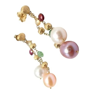 Authentic! Marco Bicego 18k Yellow Gold Paradise Multicolor Gems Pearl Earrings - Picture 1 of 10