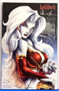 LADY DEATH JUDGEMENT WAR 1 CRYSTAL EDITION SIGNED #77/77 JEWELED COVER COA - Picture 1 of 2