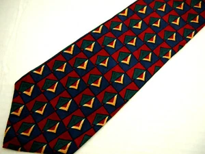 Paul Fredrick Mens Necktie Tie Red Green Blue Geometric Silk 57" - Picture 1 of 4