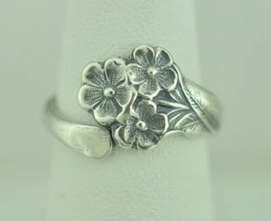 Solid 925 Sterling Silver Forget-Me-Not Flower Adjustable Spoon Ring - Picture 1 of 6