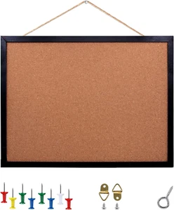 Black Cork Board Bulletin Board, 14.6"X 11" Cork Board, Oak Wood Finish Frame, W - Picture 1 of 7
