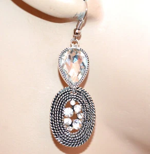Orecchini donna cristalli strass cristalli pendenti argento cerchi ovali UG39 - Foto 1 di 1