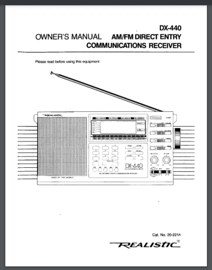 Realistic DX-440 Shortwave Radio owner manual 54 pages 1987 comb bound - Image 1 of 1