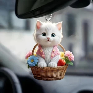 Whimsical Angel Cat Acrylic Pendant Vibrant 2D Car Rearview Mirror Decoration - Picture 1 of 15