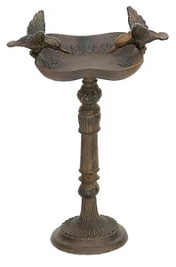Rustic Cast Iron Hummingbirds Perching On Ornate Garden Bird Feeder Bath 11"H - Picture 1 of 9