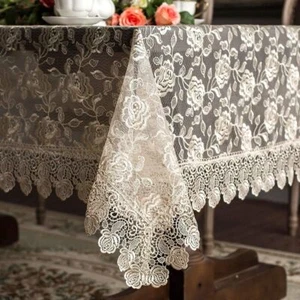 Rectangular Tablecloth, Lace Macrame Vintage Tablecloth (Gold, 59 in. x 82 in.) - Picture 1 of 7