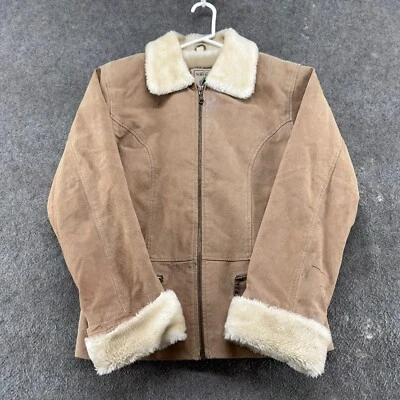 复古 Northwest Territory 夹克女式小号棕色麂皮绒皮革真皮剪羊毛 — 第 1/4 张图片
