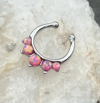 Anillo de nariz falso con clip para colgar tabique gemas de ópalo pavimentadas de cinco gemas de ópalo sin perforar 1 pieza Foto 1 de 3