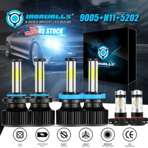 6Side H11 9005 5202 LED Headlight Bulb High Low Beam Fog Light 6500K Super White - Picture 1 of 17