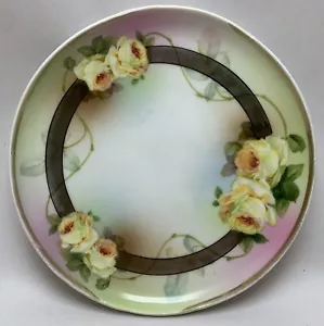 Vintage Torino Baviera Piatto Dipinto a Mano Rose Gialle Oro Porcellana Pesante 7 1/8 - Foto 1 di 6