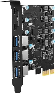 Tarjeta USB-C PCIe, 5 Puertos, Fuente de Alimentación 25W, USB 3.0, 5Gbps, Tarjeta PCI Express - Imagen 1 de 6