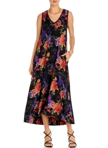 Johnny Was Sz L Bossa Nova V-Neck Maxi High-Low Sleeveless Dress Floral $230 - Picture 1 of 4