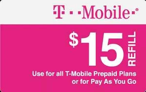 Carte prépayée rechargeable prépayée de 15 $ T-Mobile, PIN / RECHARGE DE TEMPS D'AIR - Photo 1 sur 1