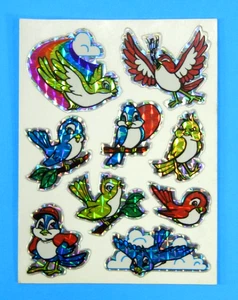 Vintage Prismatic Blue Red & Yellow Birds Sticker - Picture 1 of 4