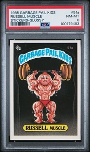 PSA 8 NM-MT 1985 Garbage Pail Kids OS2 #51a RUSSELL MUSCLE Glossy Sticker Card - Picture 1 of 2