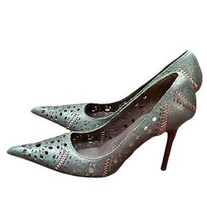 Steve Madden "Matador" Green Leather Pointed-toe 4 1/4” Heels 5.5B Cutout Snake - Picture 1 of 11