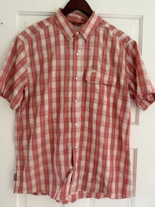 Simms Shirt Orange Plaid Lightweight Fishing Button Up Short Sleeve Mens L - Picture 1 of 3