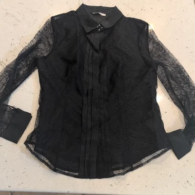 Top Valentino de encaje transparente talla 40 Italia Valentino Spa 100 % seda negro Foto 1 de 4