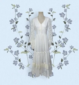 Gunne Sax Maxi Dress Size 13 M Ivory Wedding Gown Vintage 70s Prairie Lace - Picture 1 of 12