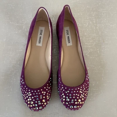 Mocasines cómodos Steve Madden estrás púrpura gamuza cuero ballet 7 M Foto 1 de 4