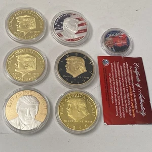 Donald Trump lotto di 7 monete sfida commemorative sigillo presidenziale metallo MAGA - Foto 1 di 8