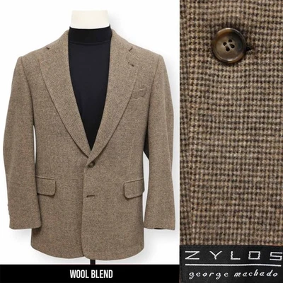 ZYLOS Hombre Marrón Estampado LANA + CAMEL Abrigo Deportivo Traje Chaqueta Blazer 40 41 R Foto 1 de 4