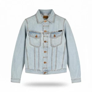 NUDIE JEANS Perry Uomo S Tonalità Acqua Salata Bio Bottone Polo Blu Denim * - Foto 1 di 9