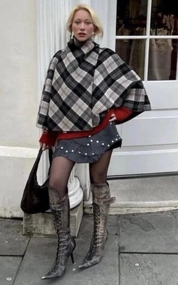 ZARA WOMAN NWT SS25 ZW COLLECTION CHECK WOOL CAPE JACKET ECRU BEIGE 7522/045 - Image 1 of 4