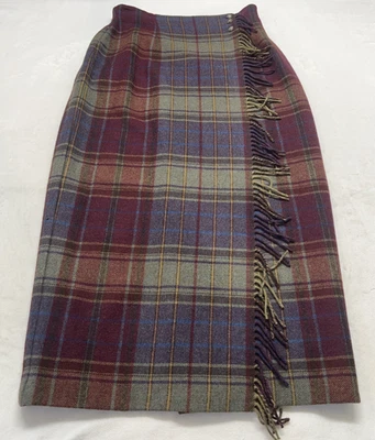 Vintage Ralph Lauren Wrap Fringe Maxi Skirt 10 Tartan Equestrian 100% Lambs Wool - Image 1 of 4