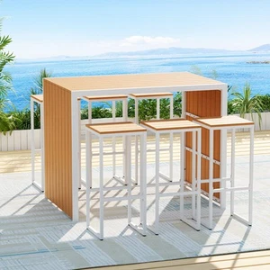 Gardeon 7-Piece Outdoor Bar Set Table Chairs Patio Bistro Set 6 Seater - Picture 1 of 7